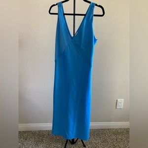 Blue silk v neck midi dress